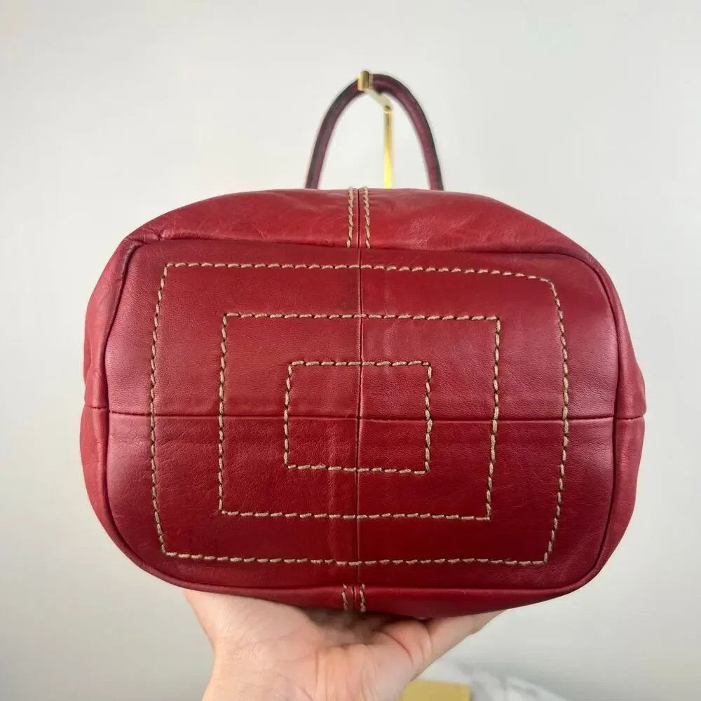 Vintage Tignanello Genuine Red Leather Stitched Silver Accents Shoulder Purse